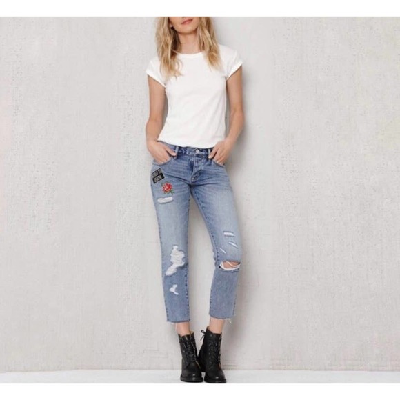 Pacsun High Rise Distressed Patch Work Girlfriend Jeans 29 - Picture 8 of 12